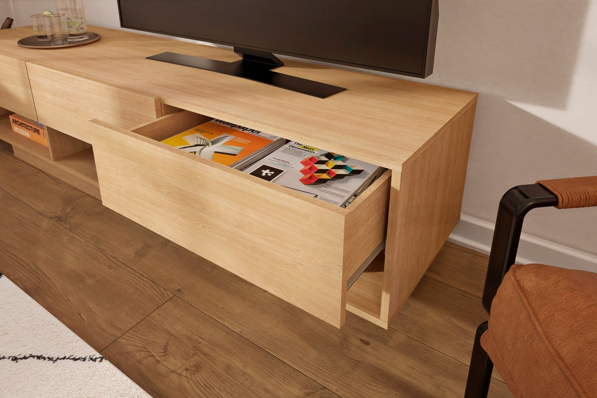 72-Inch Tv Stand With 3-Drawers in Golden Maple – detail photo