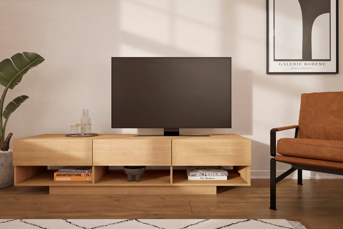72-Inch Tv Stand With 3-Drawers in Golden Maple – lifestyle photo