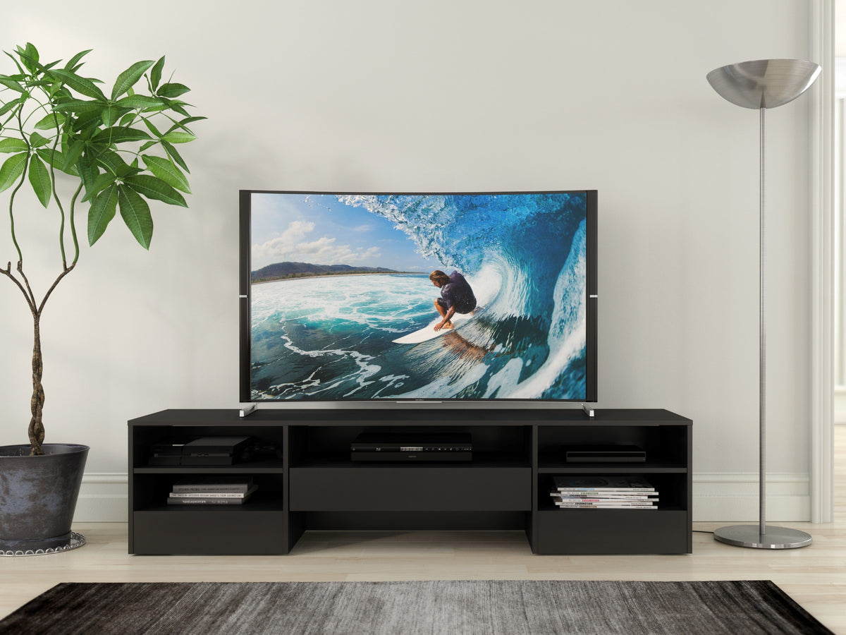 72-Inch Tv Stand With A Drawer in Black – lifestyle photo