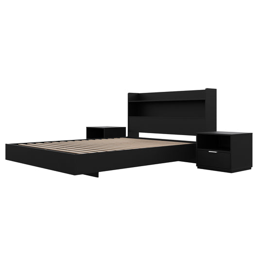 Ensemble de chambre à coucher à plateforme flottante Harper 4 pièces, 2 tables de nuit, lit double