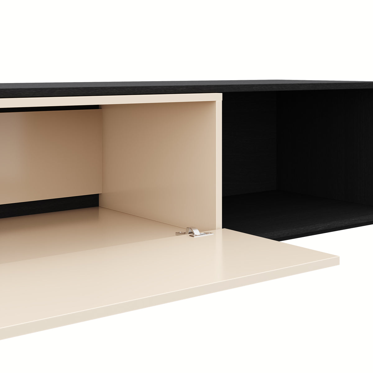 Arlo Extendable TV Console in Black Karisma & Morning Dew – detail photo