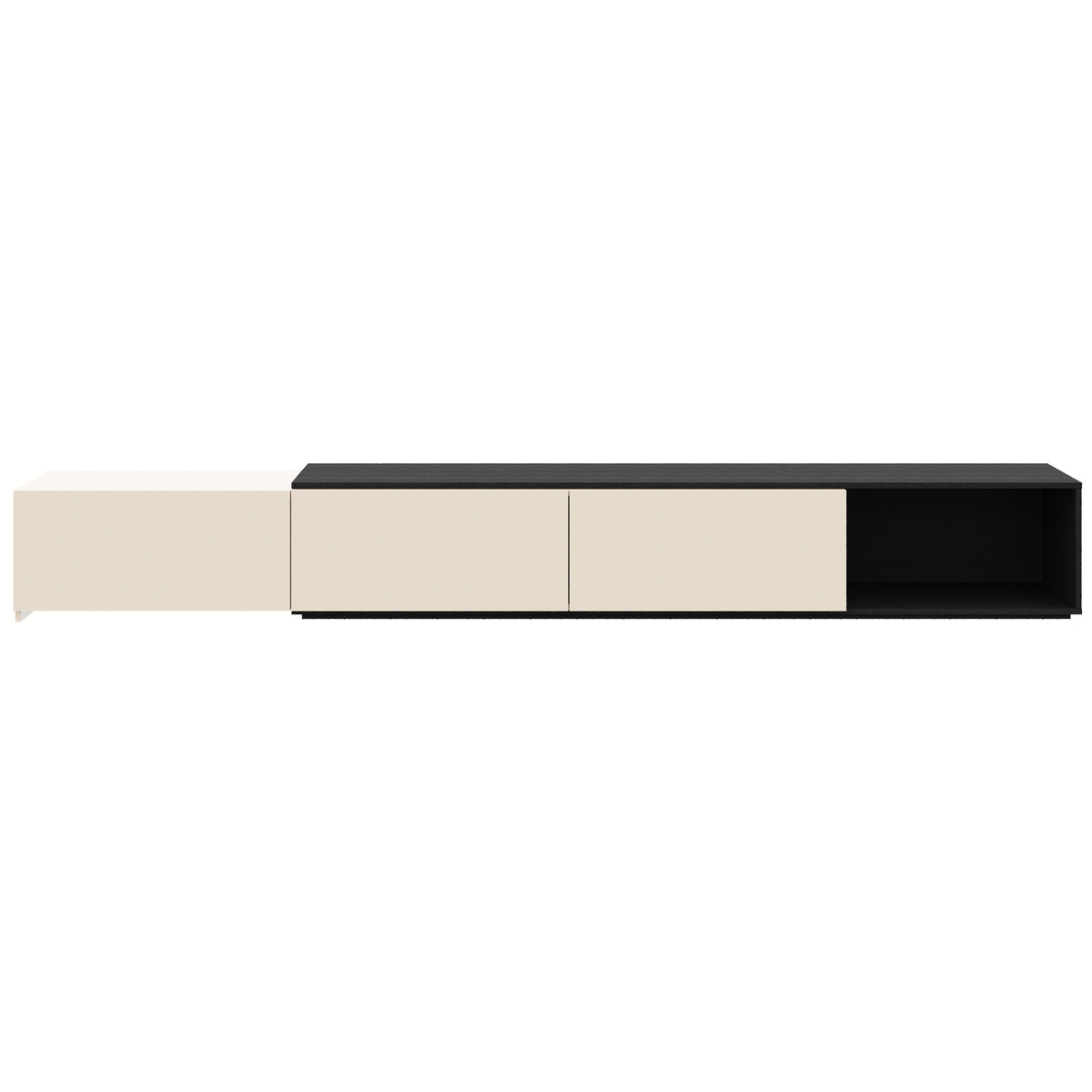 Arlo Extendable TV Console in Black Karisma & Morning Dew – product photo