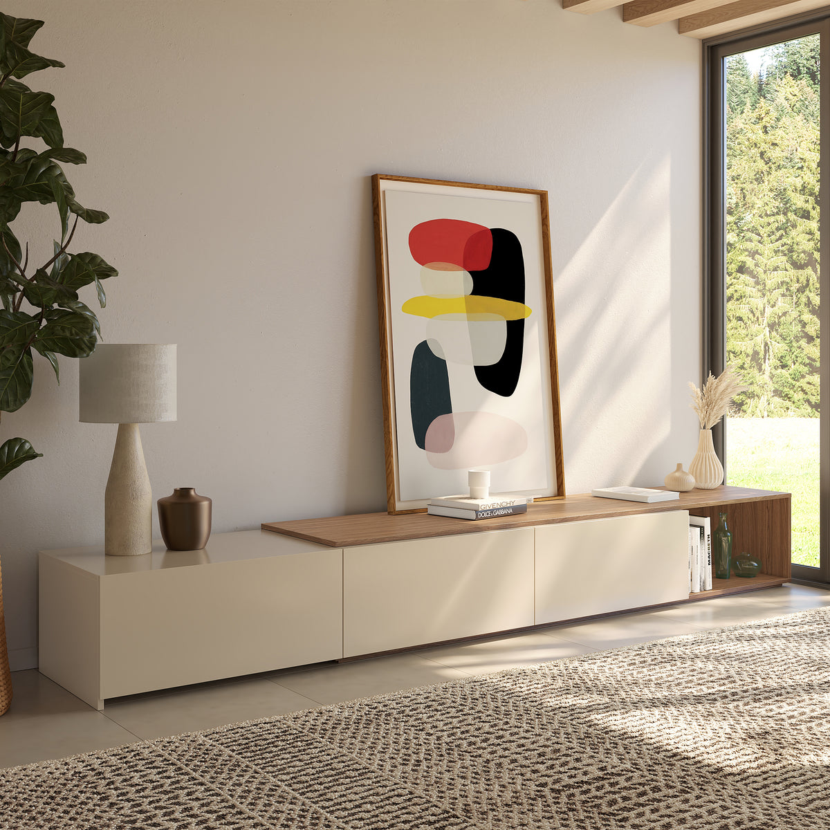 Arlo Extendable TV Console in Kiss Curl & Morning Dew – lifestyle photo 3