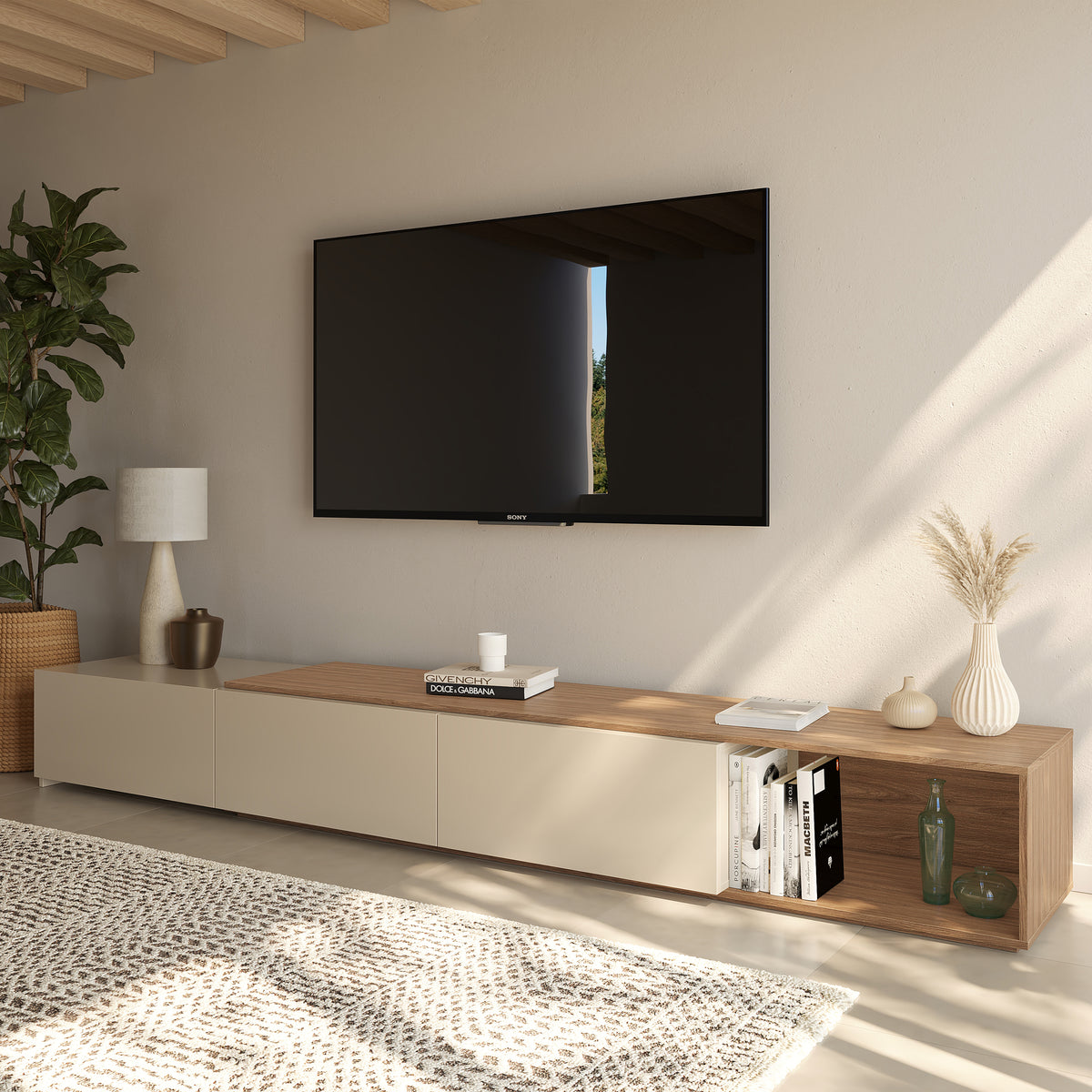 Arlo Extendable TV Console in Kiss Curl & Morning Dew – lifestyle photo 2
