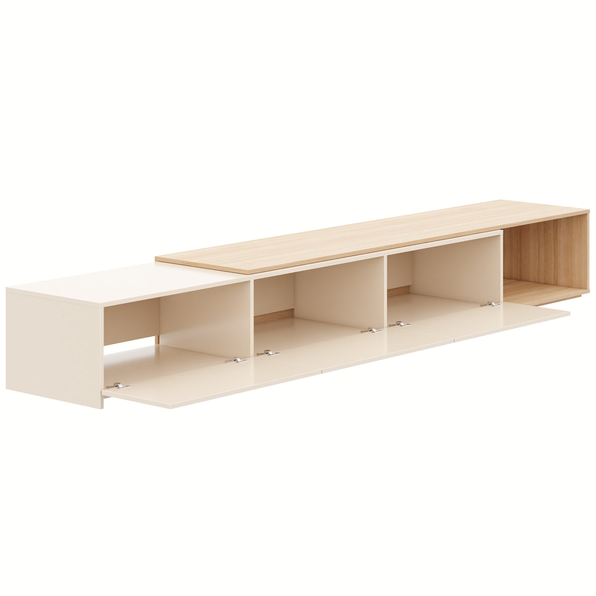 Arlo Extendable TV Console in Natural Blonde Oak & Morning Dew – detail photo