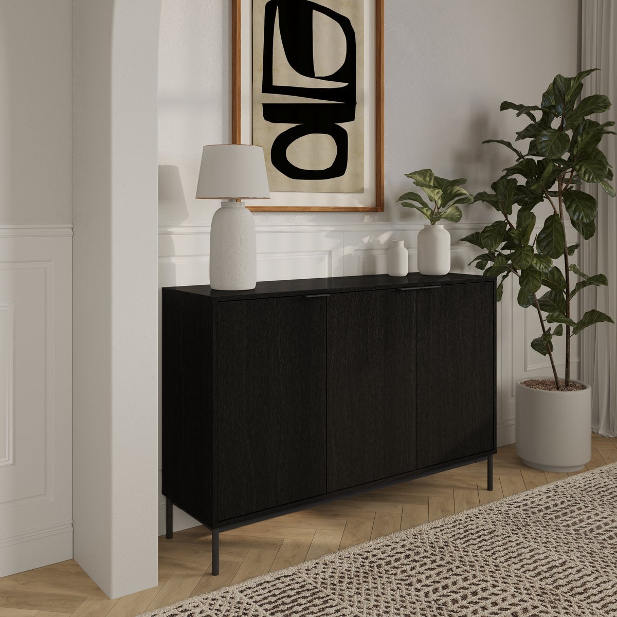 Connor 3-Door Buffet in Black Karisma – lifestyle photo 2