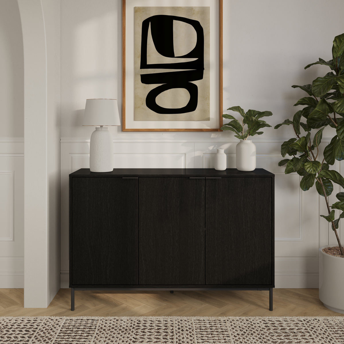 Connor 3-Door Buffet in Black Karisma – lifestyle photo