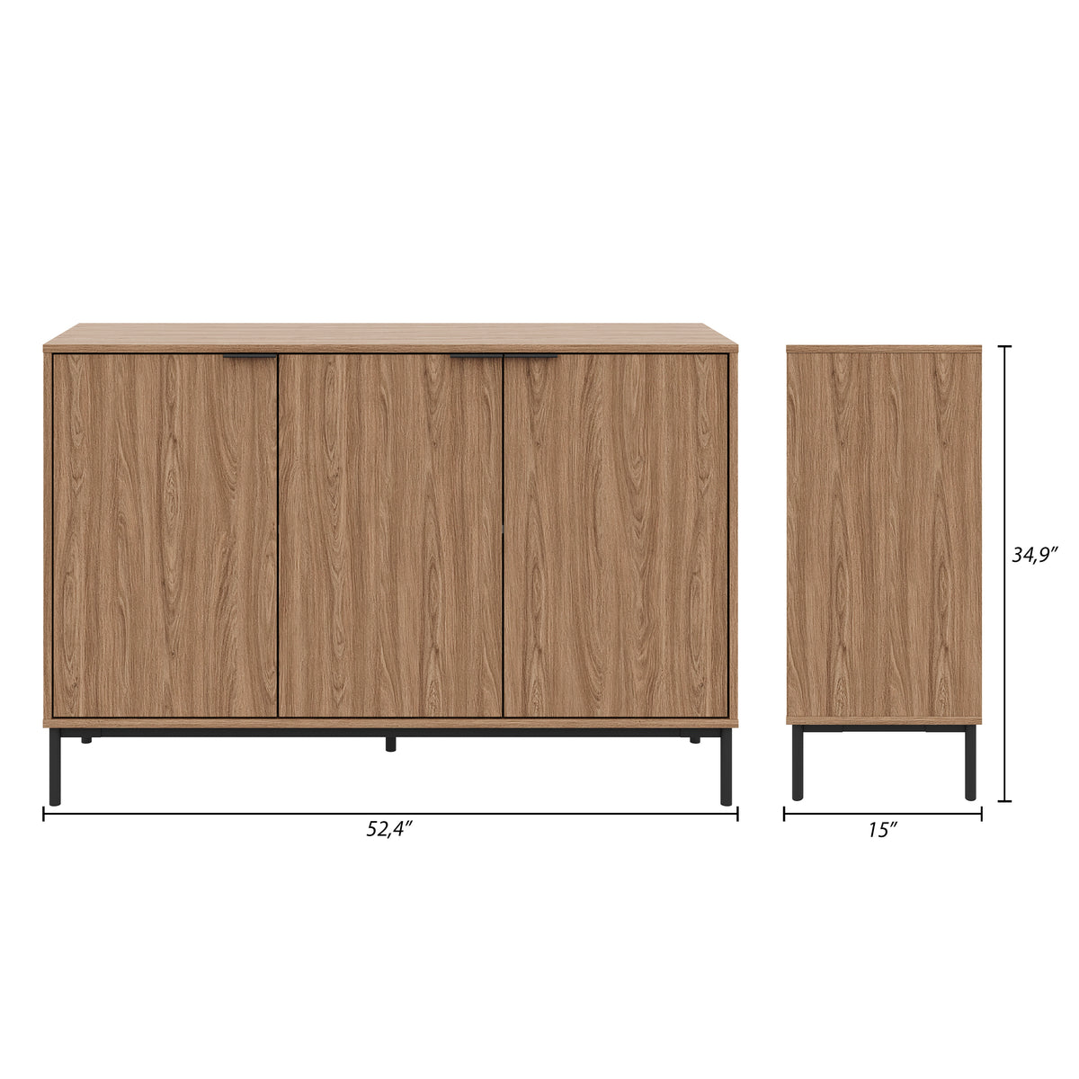 Connor 3-Door Buffet in Light Walnut – dimensions diagram