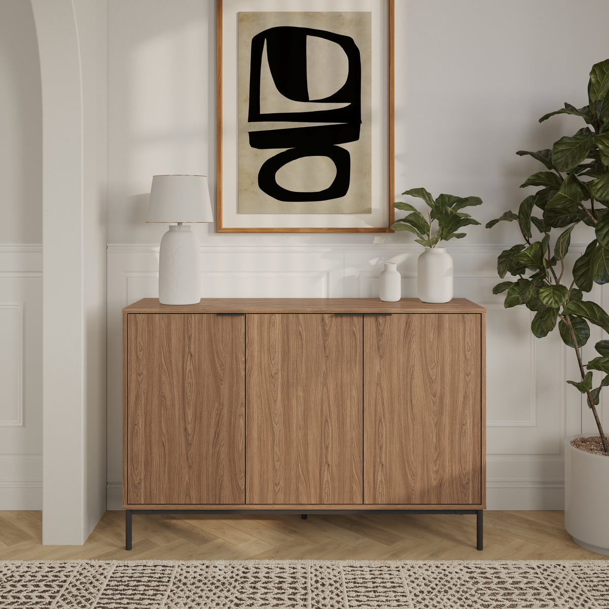 Connor 3-Door Buffet in Light Walnut – lifestyle photo