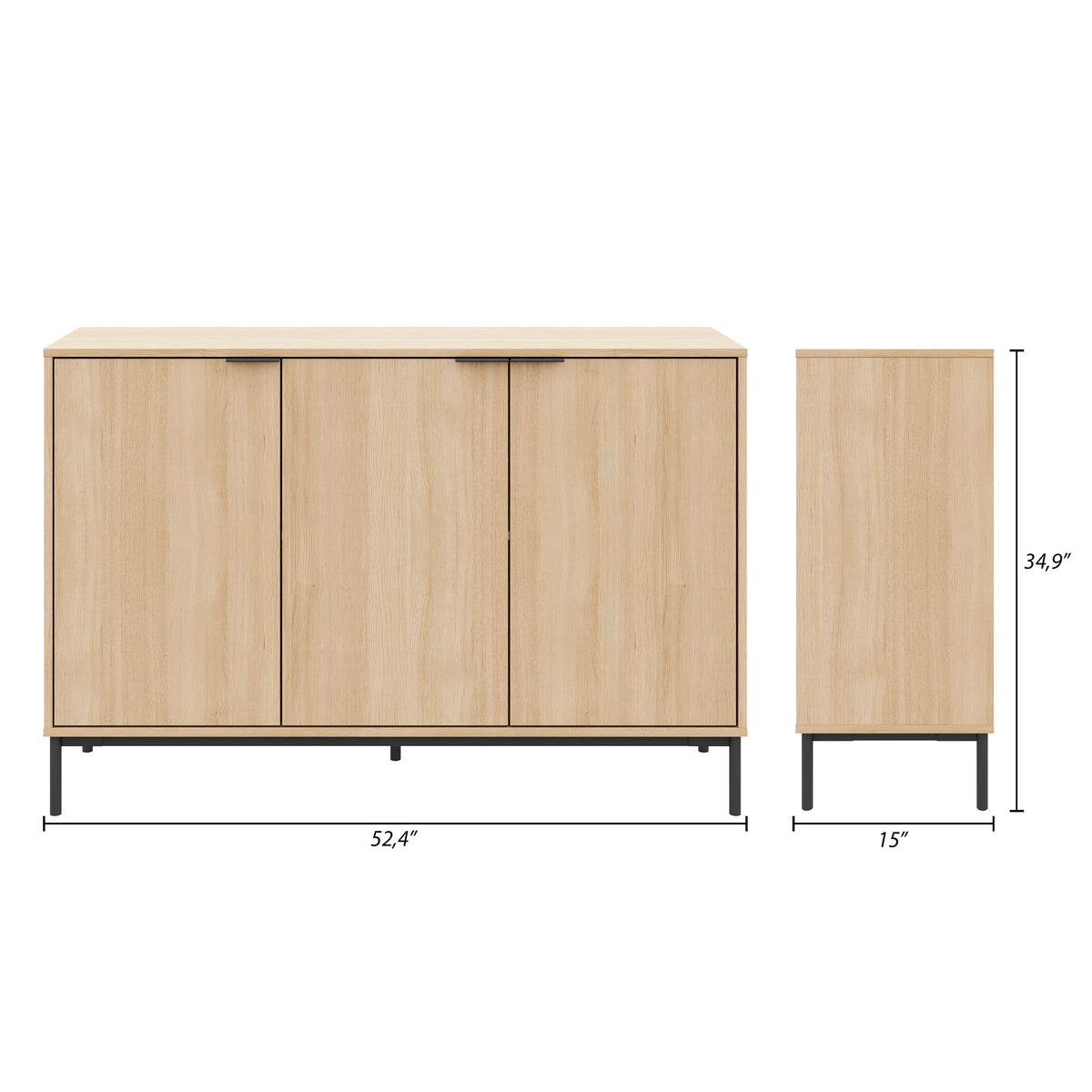 Connor 3-Door Buffet in Natural Blonde Oak – dimensions diagram