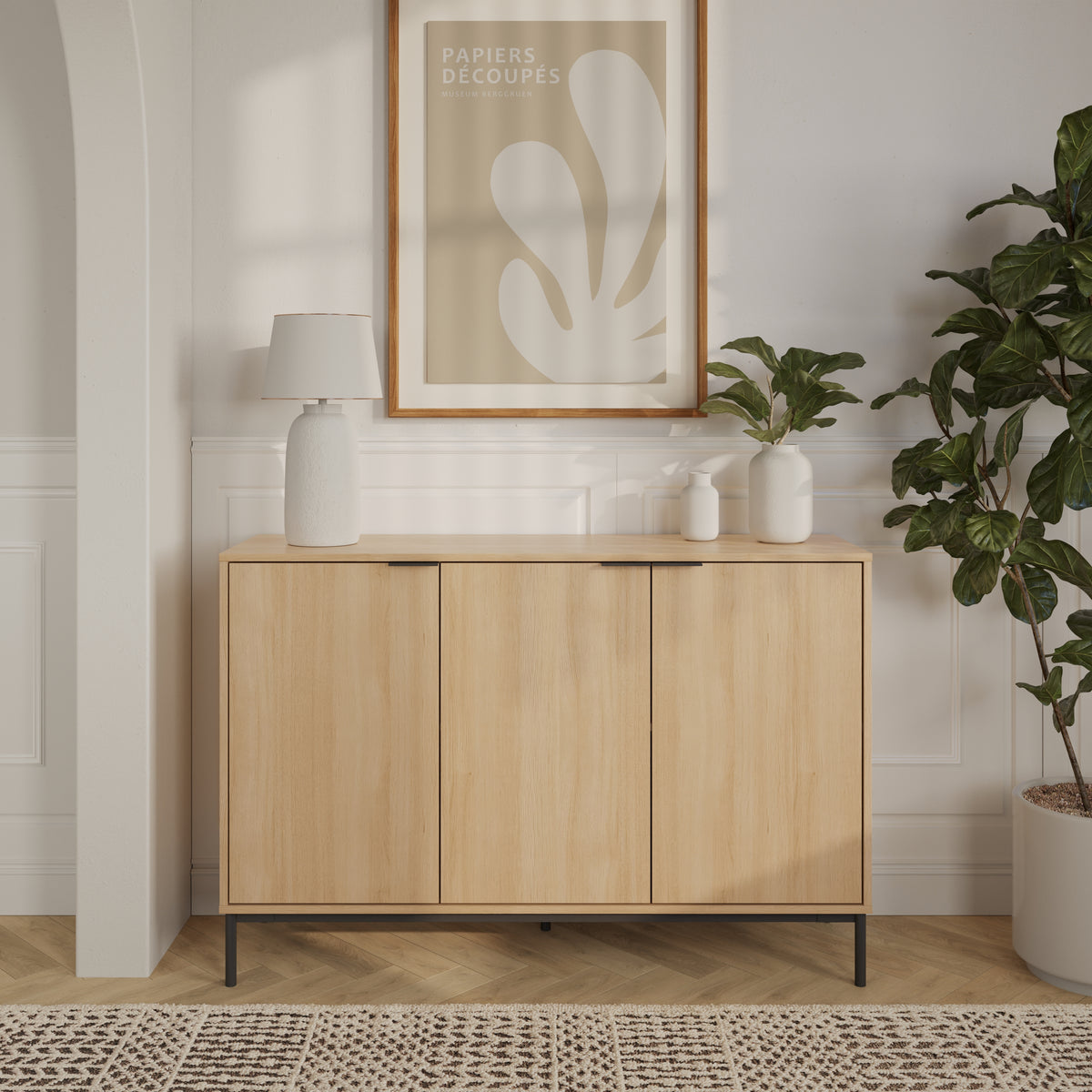 Connor 3-Door Buffet in Natural Blonde Oak – lifestyle photo