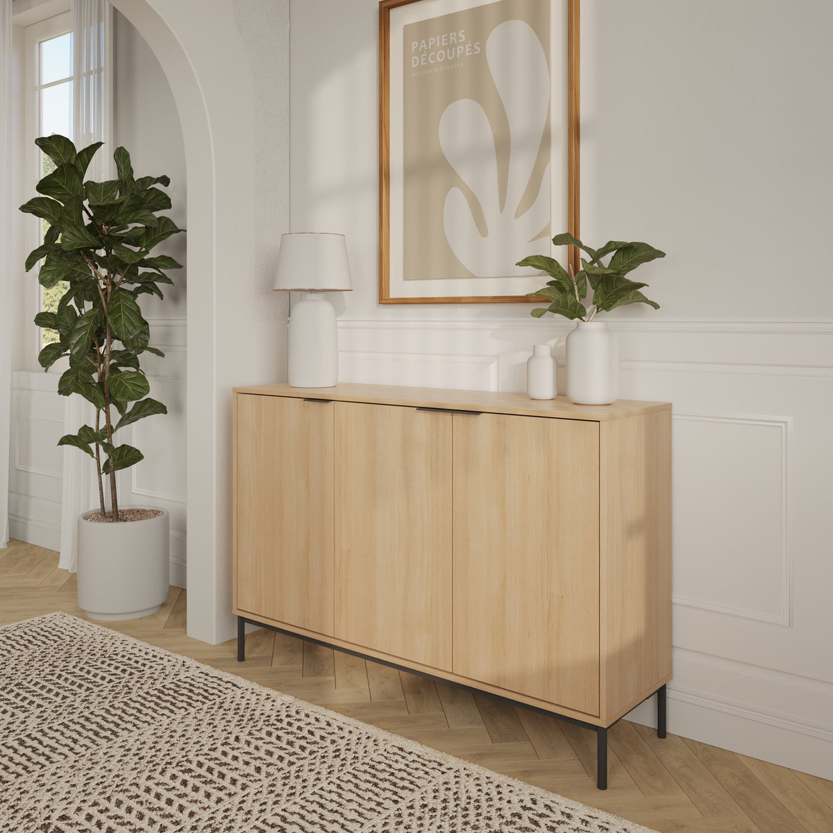 Connor 3-Door Buffet in Natural Blonde Oak – lifestyle photo 2