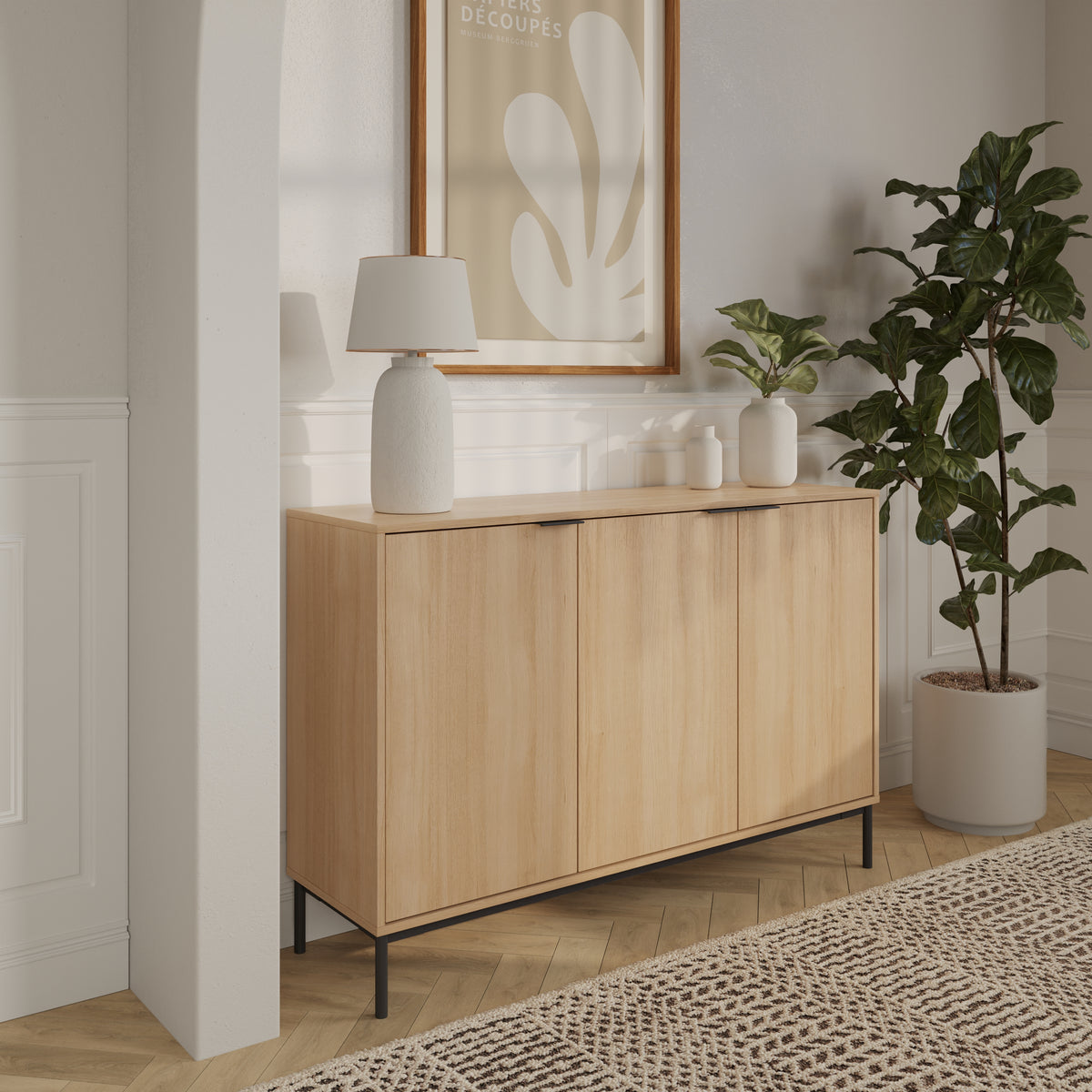 Connor 3-Door Buffet in Natural Blonde Oak – lifestyle photo 3