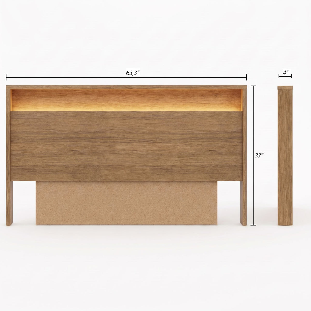 Gael Headboard with Integrated Lighting, Queen in Brown Oak, Queen – dimensions diagram