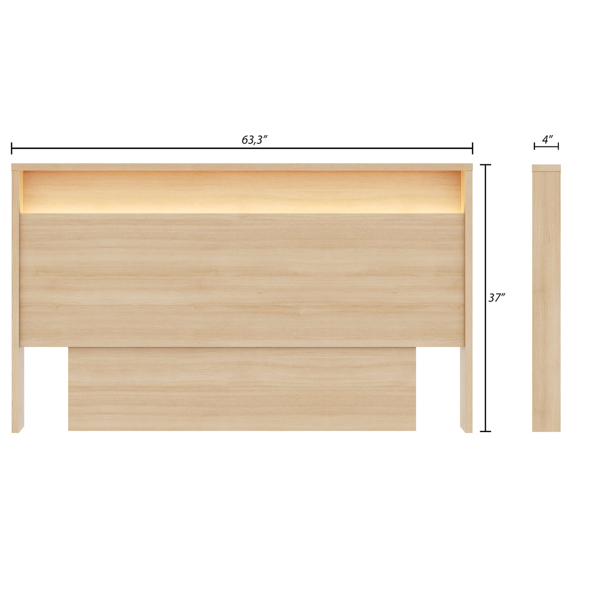 Gael Headboard with Integrated Lighting, Queen in Natural Blonde Oak, Queen – dimensions diagram