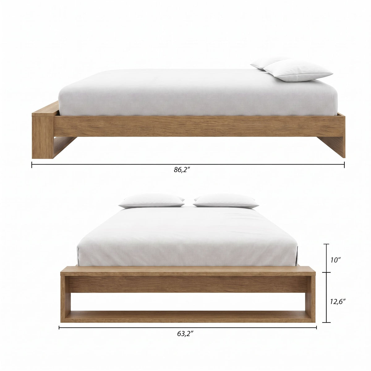 Gael Platform Bed, Queen in Brown Oak, Queen – dimensions diagram