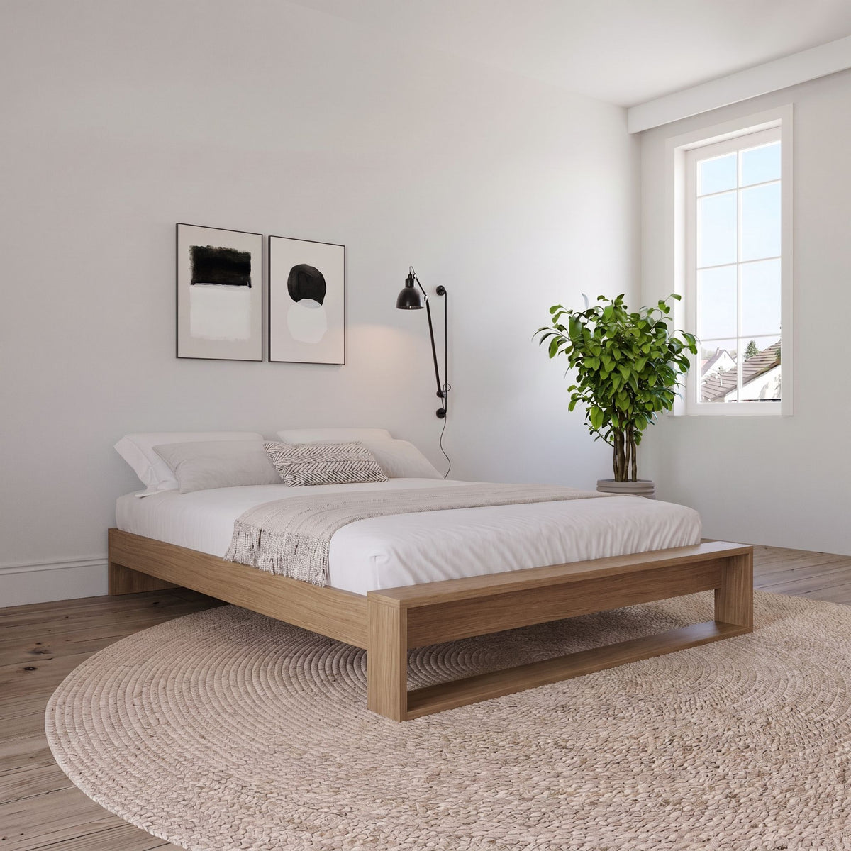 Gael Platform Bed, Queen in Brown Oak, Queen – lifestyle photo 2