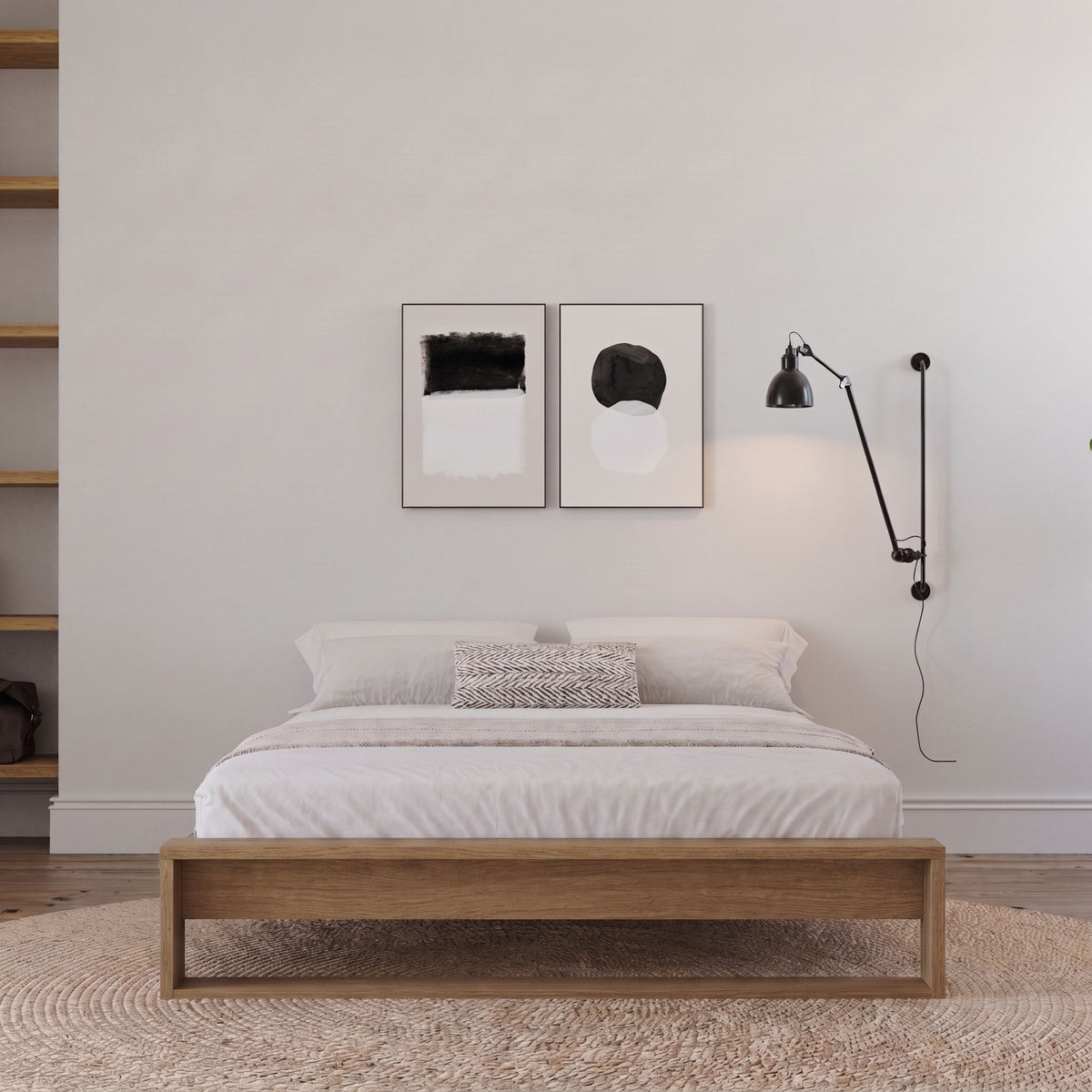 Gael Platform Bed, Queen in Brown Oak, Queen – lifestyle photo