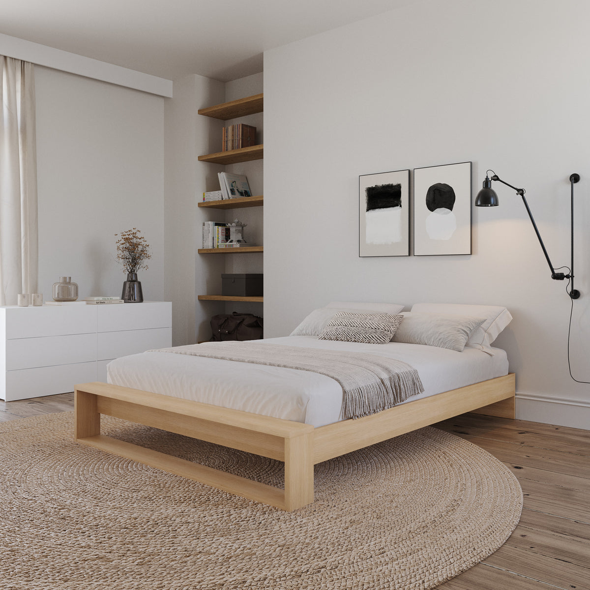 Gael Platform Bed, Queen in Natural Blonde Oak, Queen – lifestyle photo 2