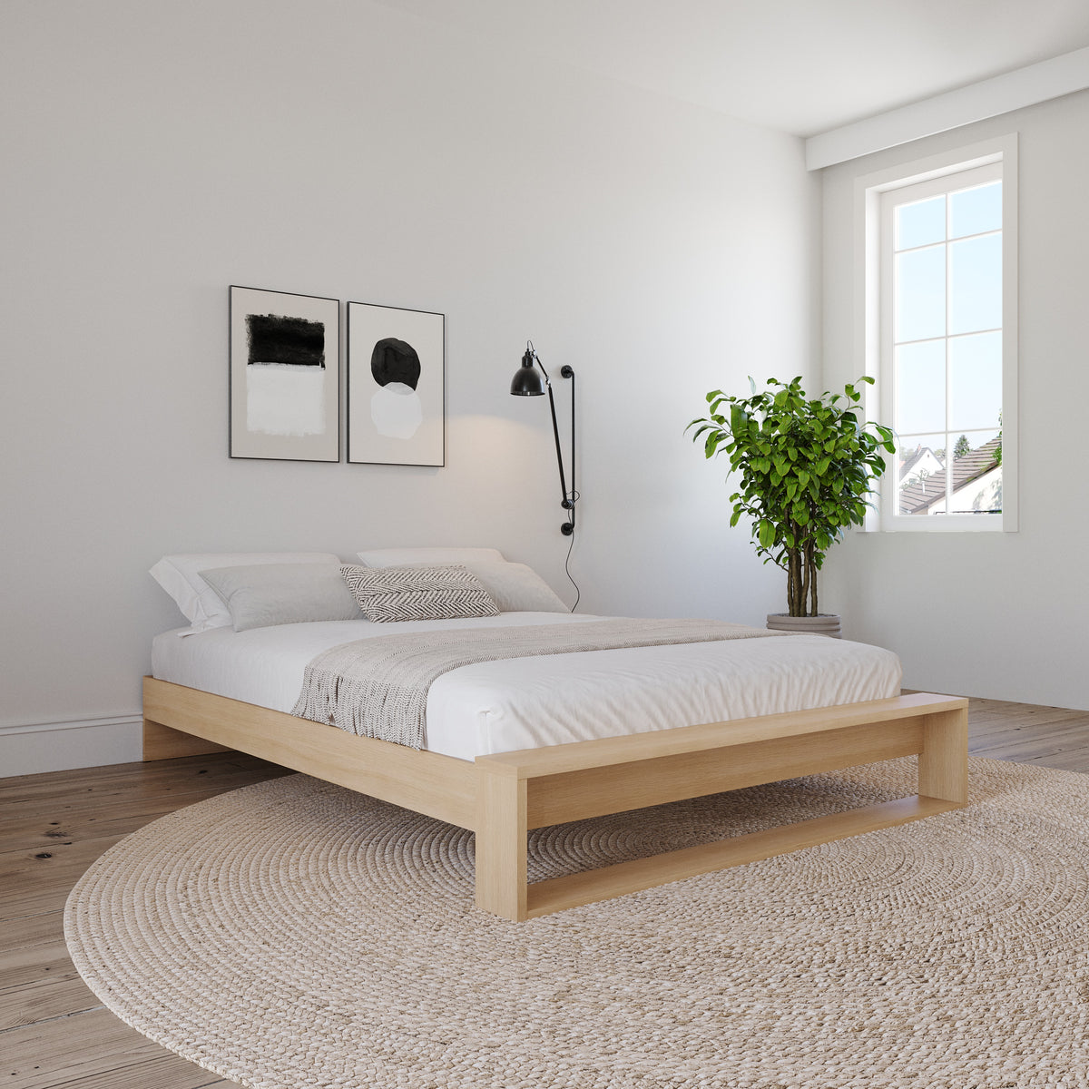 Gael Platform Bed, Queen in Natural Blonde Oak, Queen – lifestyle photo 3