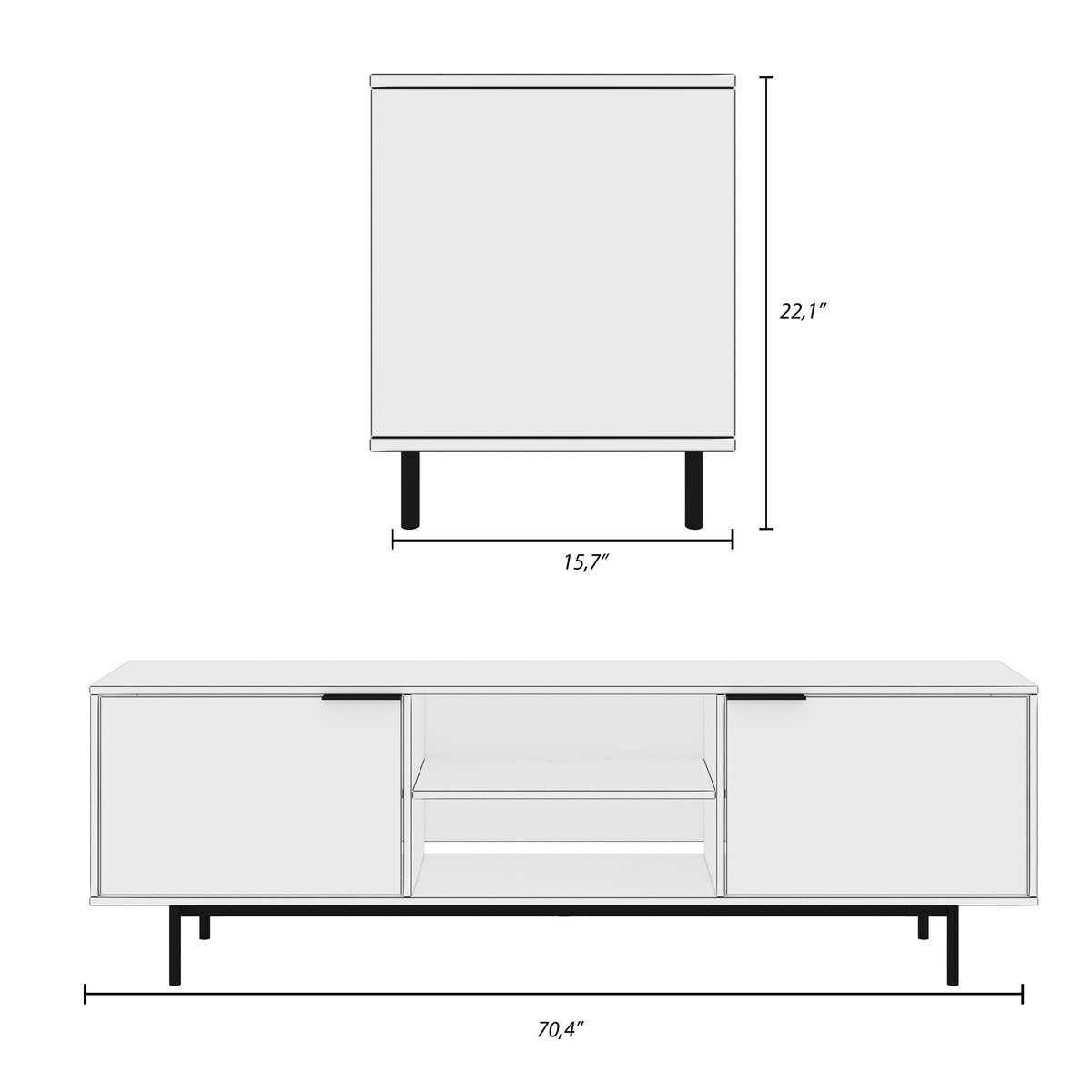 Hamilton 70” TV Stand with 2 Storage Cabinets in Natural Blonde Oak – dimensions diagram