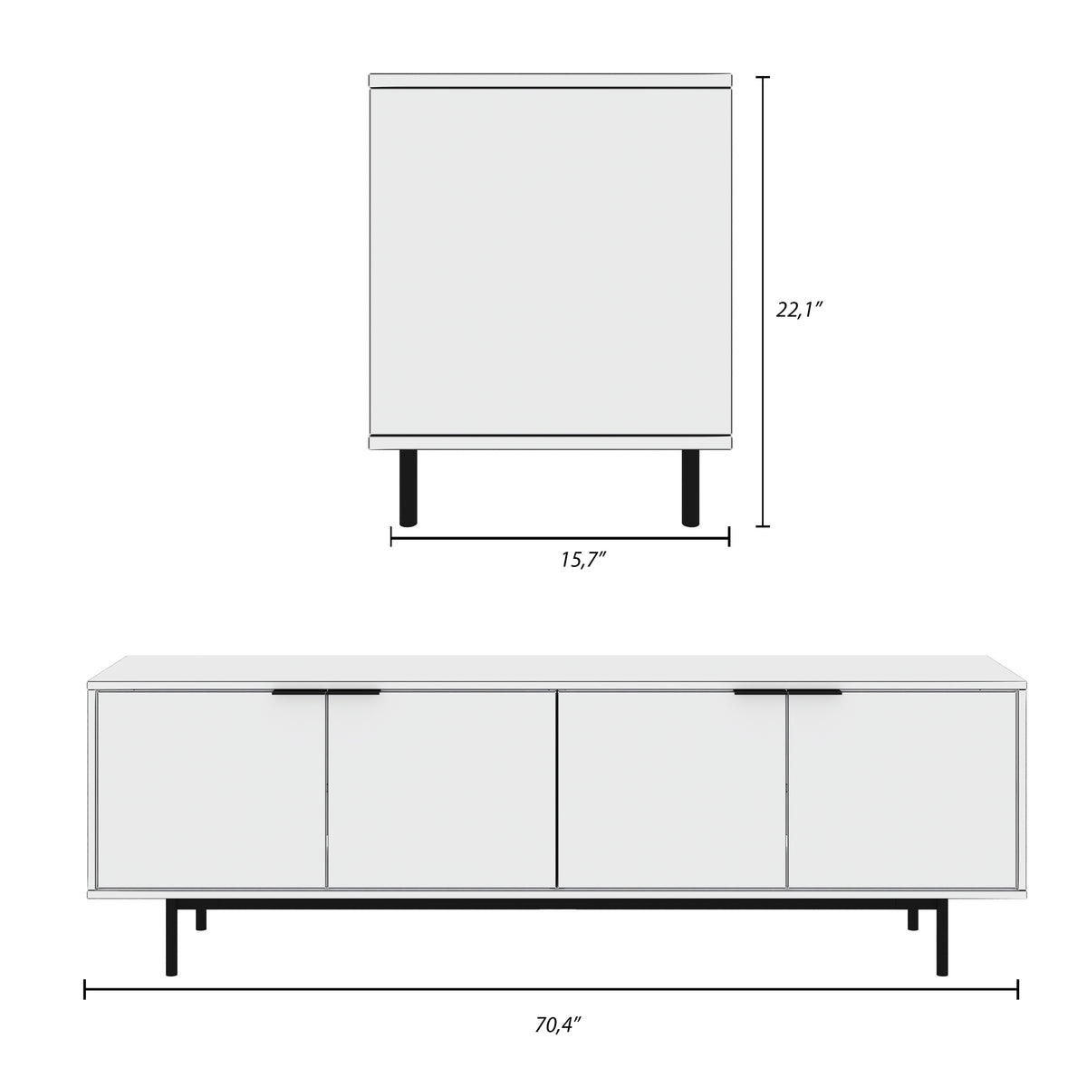 Hamilton 70” TV Stand with 4 Storage Cabinets in Natural Blonde Oak – dimensions diagram