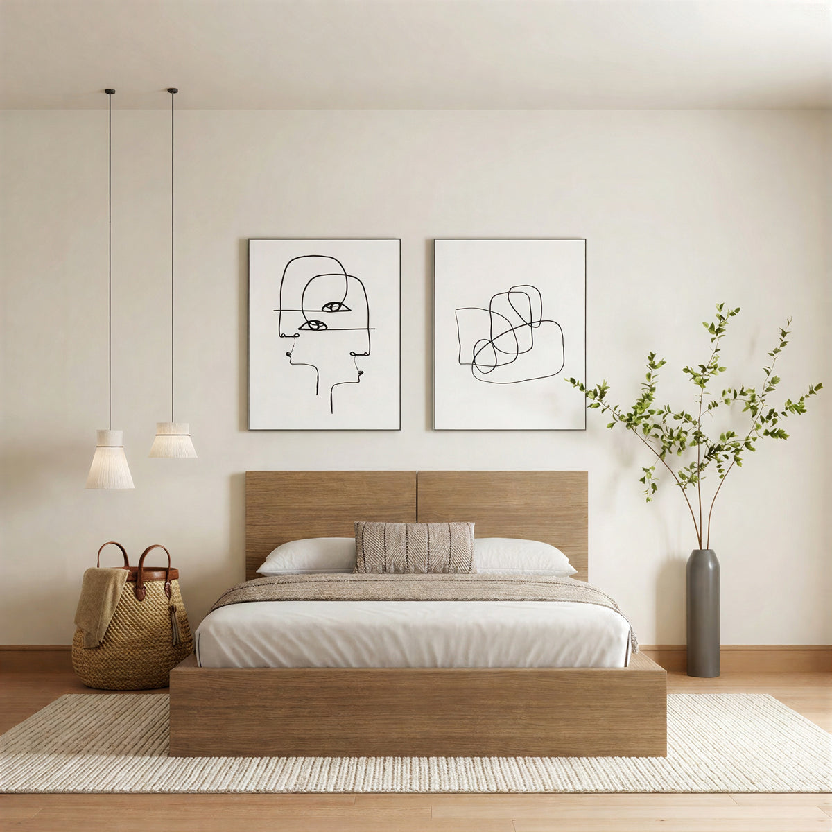 James Headboard in Brown Oak, King – lifestyle photo