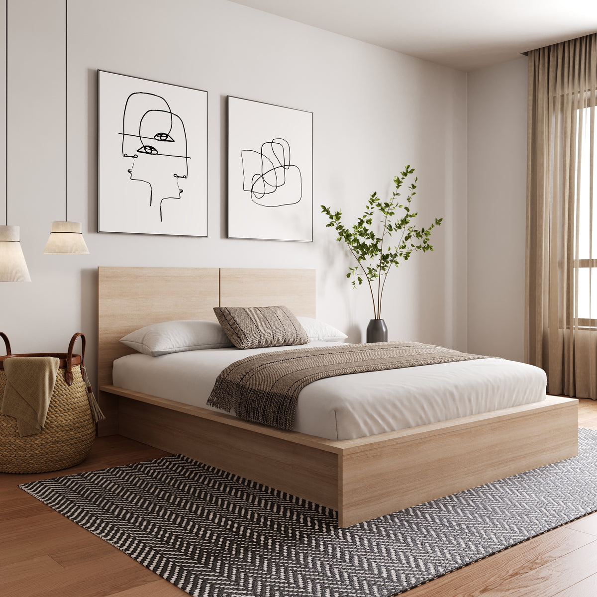 James Headboard in Natural Blonde Oak, Queen – lifestyle photo
