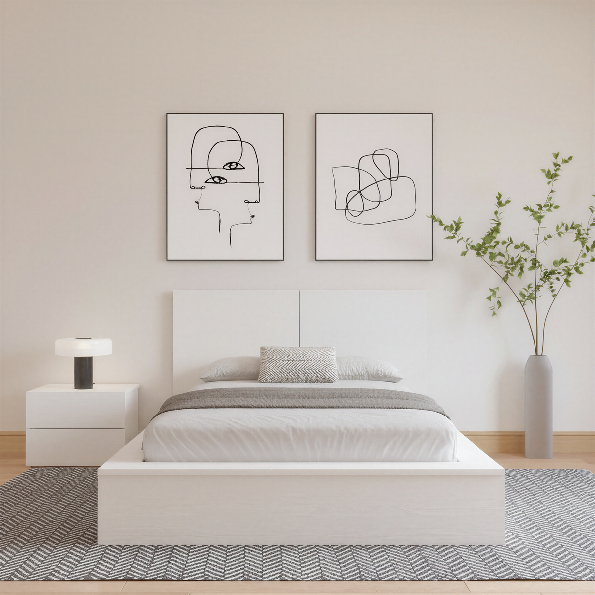 James Headboard in White Wood Grain, Full/Double – lifestyle photo