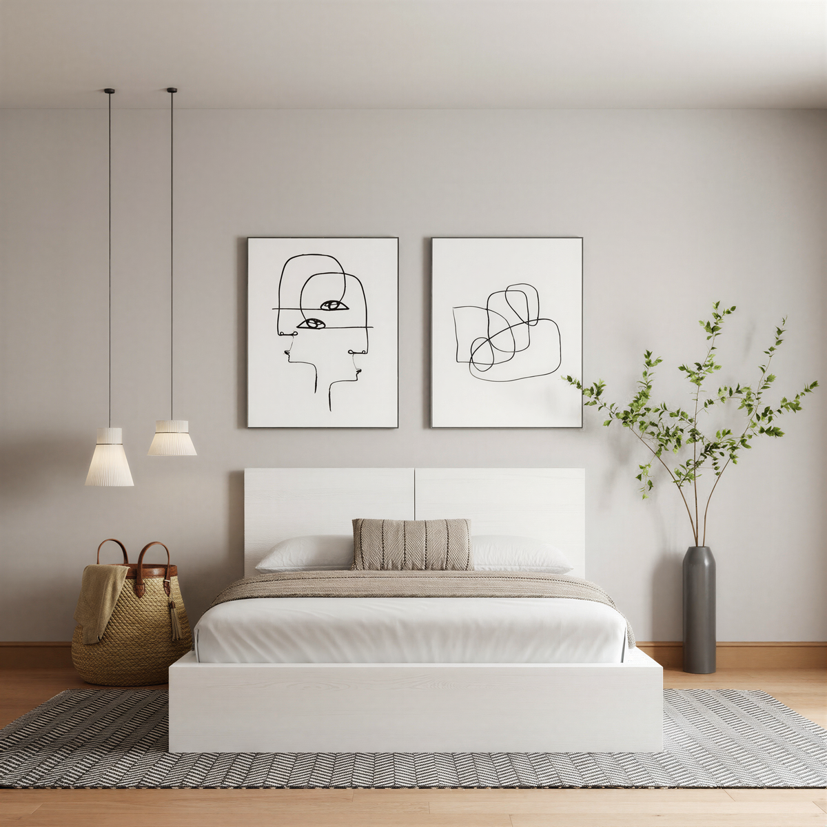 James Headboard in White Wood Grain, Queen – lifestyle photo
