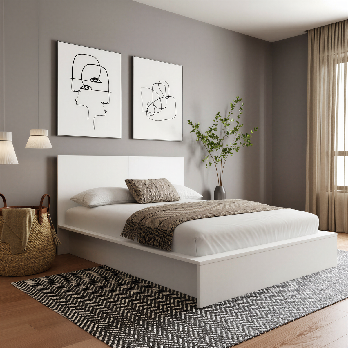James Headboard in White Wood Grain, Queen – lifestyle photo 2
