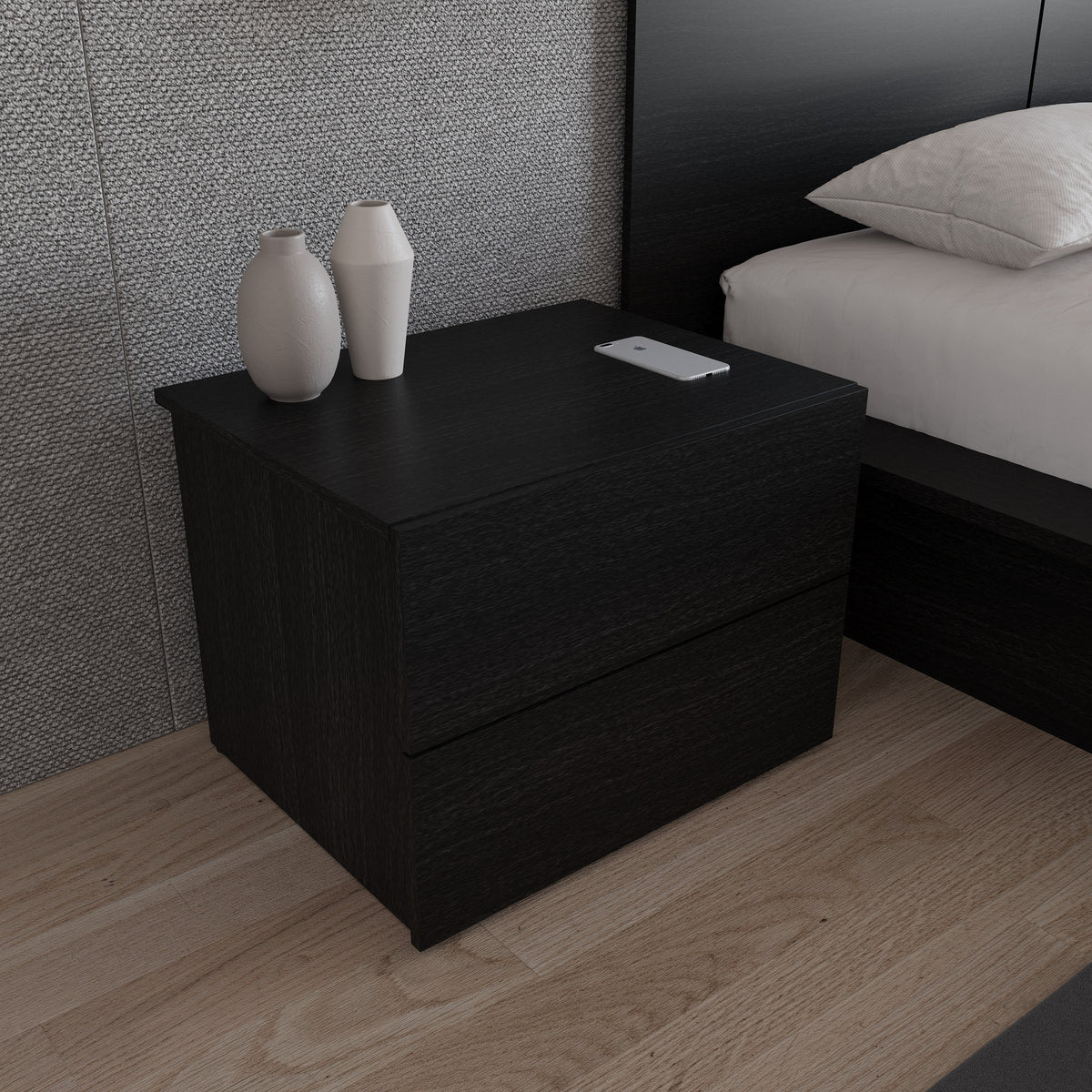 James Nightstand With 2-Drawers in Black Karisma – lifestyle photo 3