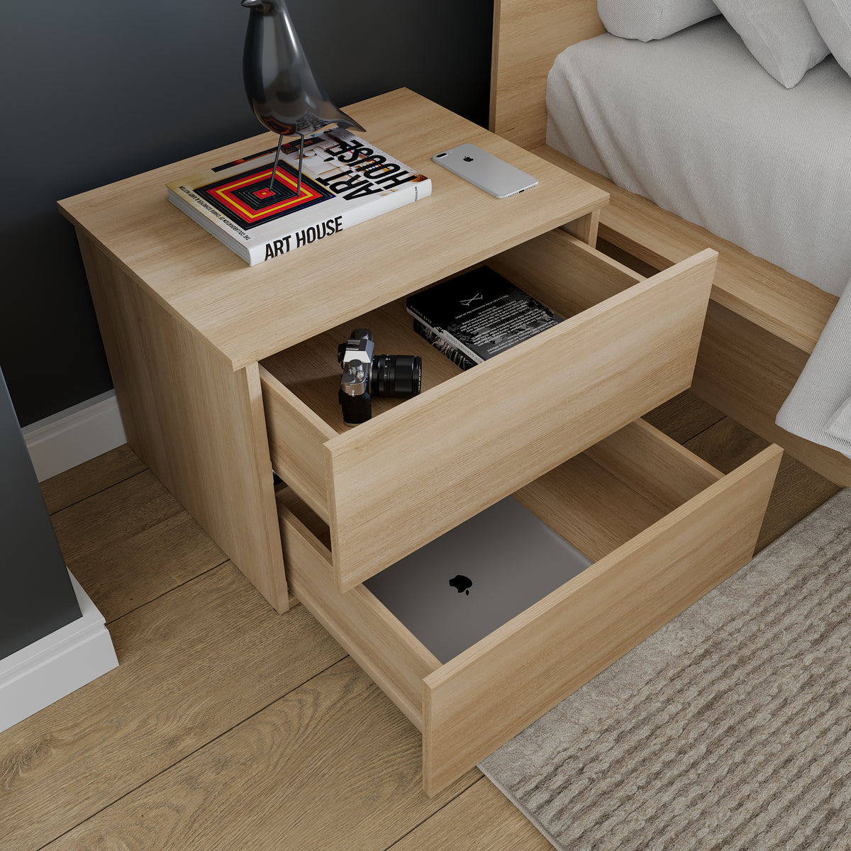 James Nightstand With 2-Drawers in Natural Blonde Oak – detail photo