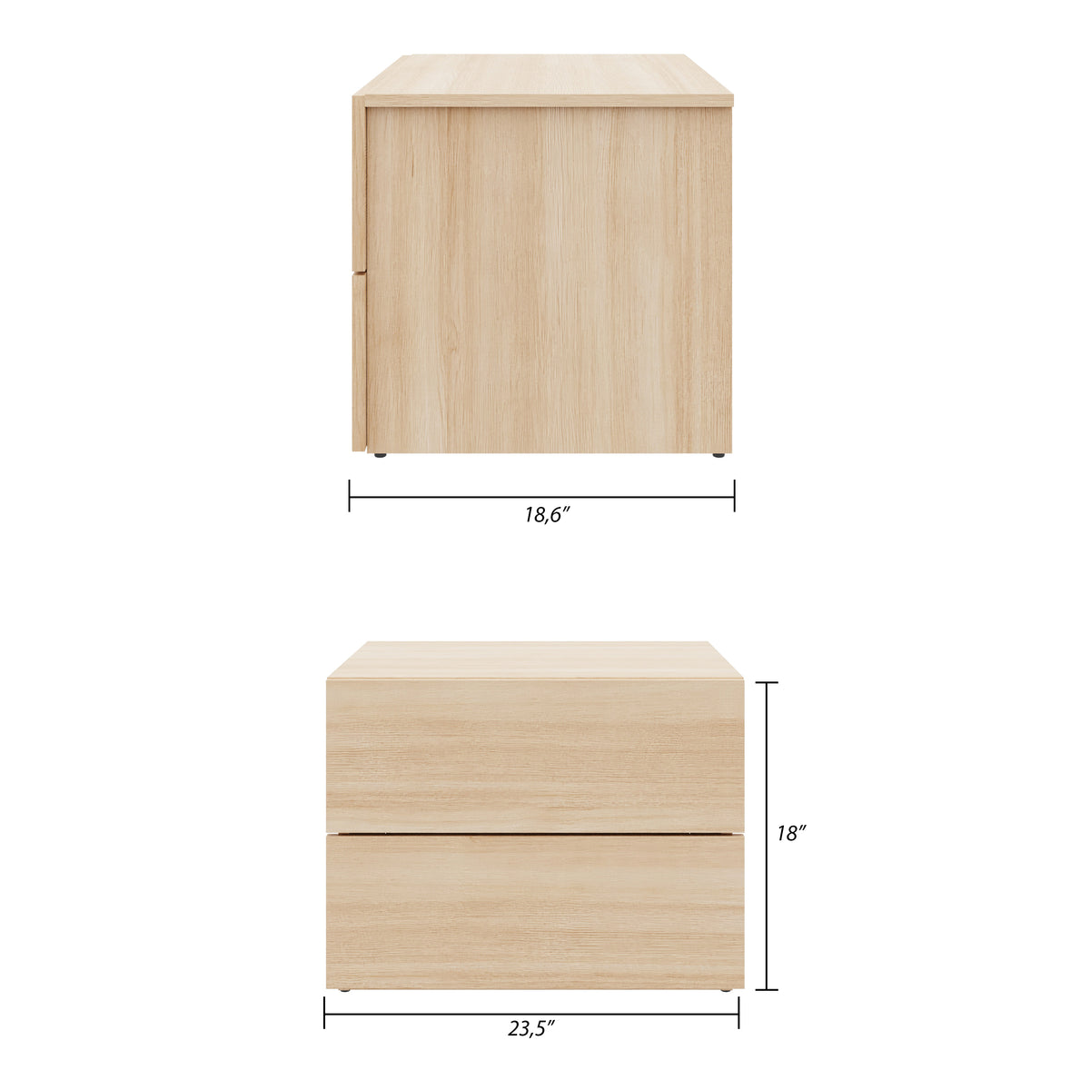 James Nightstand With 2-Drawers in Natural Blonde Oak – dimensions diagram