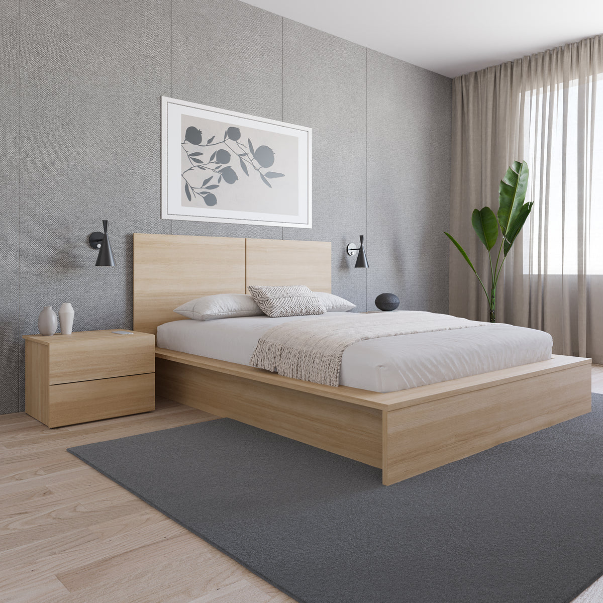 James Nightstand With 2-Drawers in Natural Blonde Oak – lifestyle photo