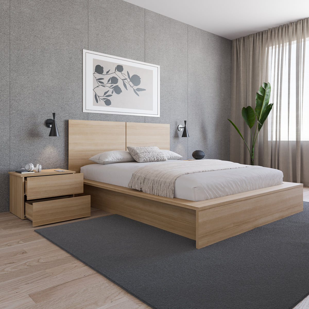 James Nightstand With 2-Drawers in Natural Blonde Oak – lifestyle photo 2