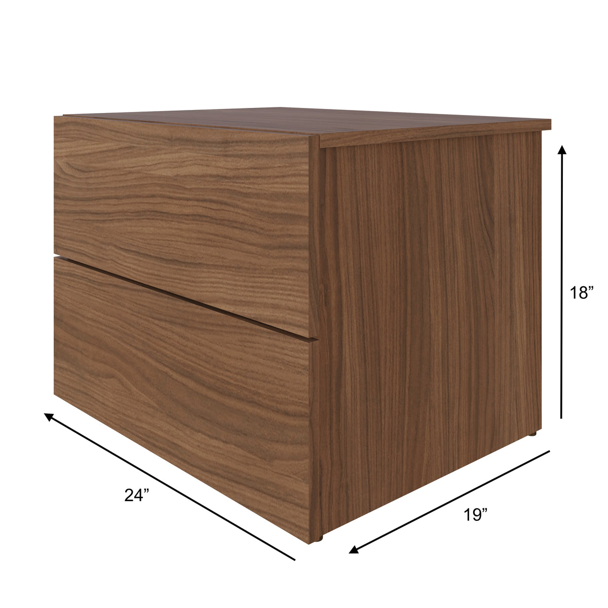 James Nightstand With 2-Drawers in Walnut – dimensions diagram
