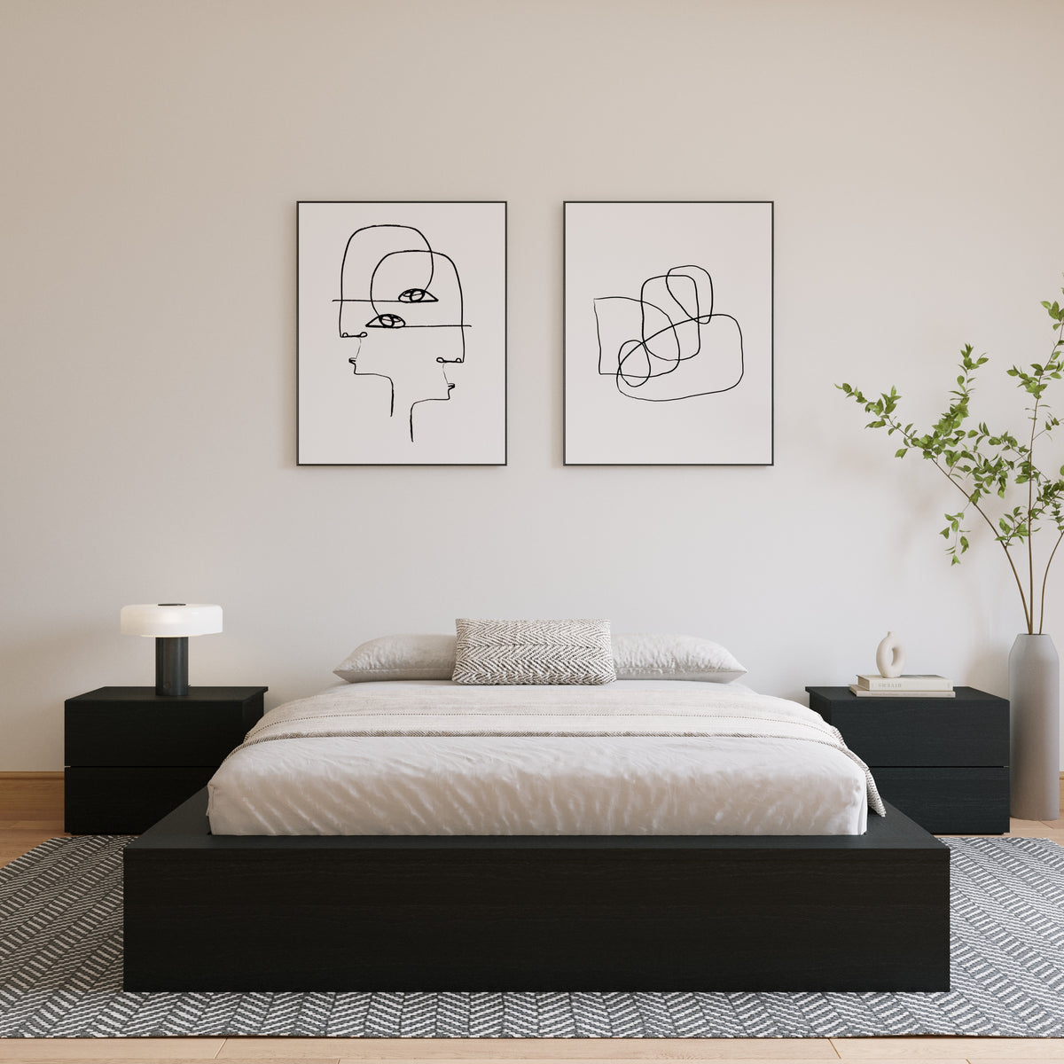 James Platform Bed in Black Karisma, King – lifestyle photo