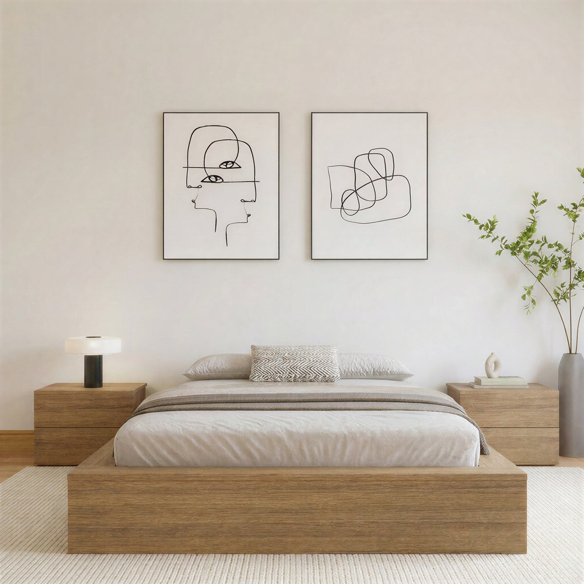 James Platform Bed in Brown Oak, Queen – lifestyle photo