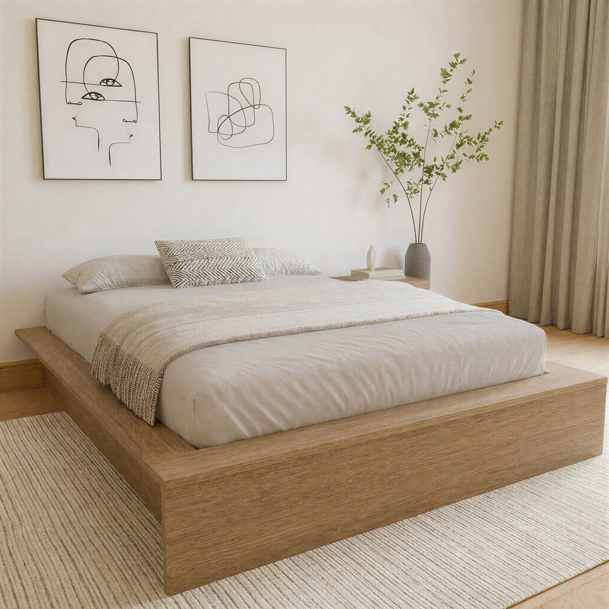 James Platform Bed in Brown Oak, Queen – lifestyle photo 2