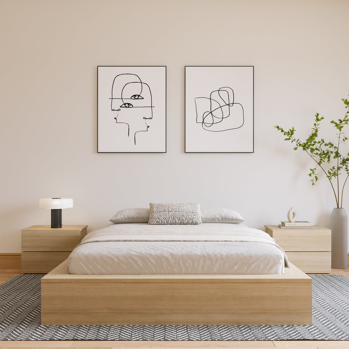 James Platform Bed in Natural Blonde Oak, Queen – lifestyle photo
