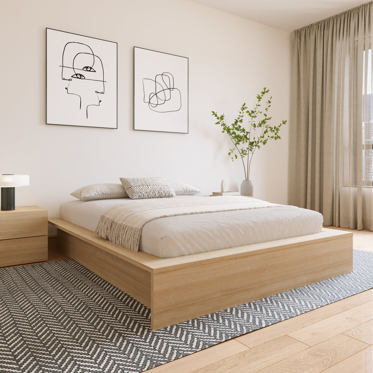 James Platform Bed in Natural Blonde Oak, Queen – lifestyle photo 3