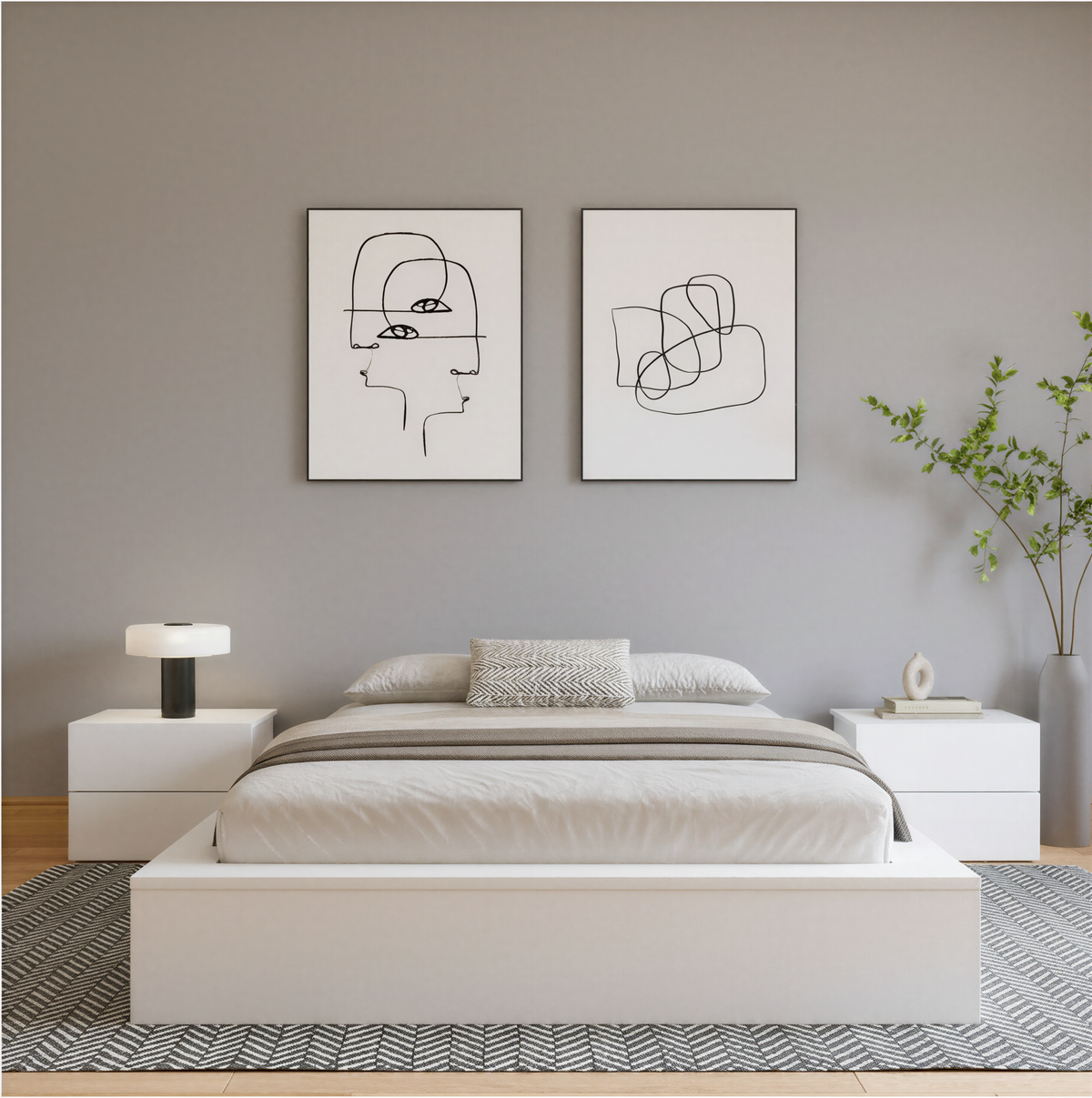 James Platform Bed in White Wood Grain, King – lifestyle photo