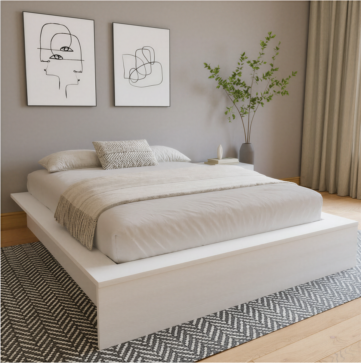 James Platform Bed in White Wood Grain, Queen – lifestyle photo 2