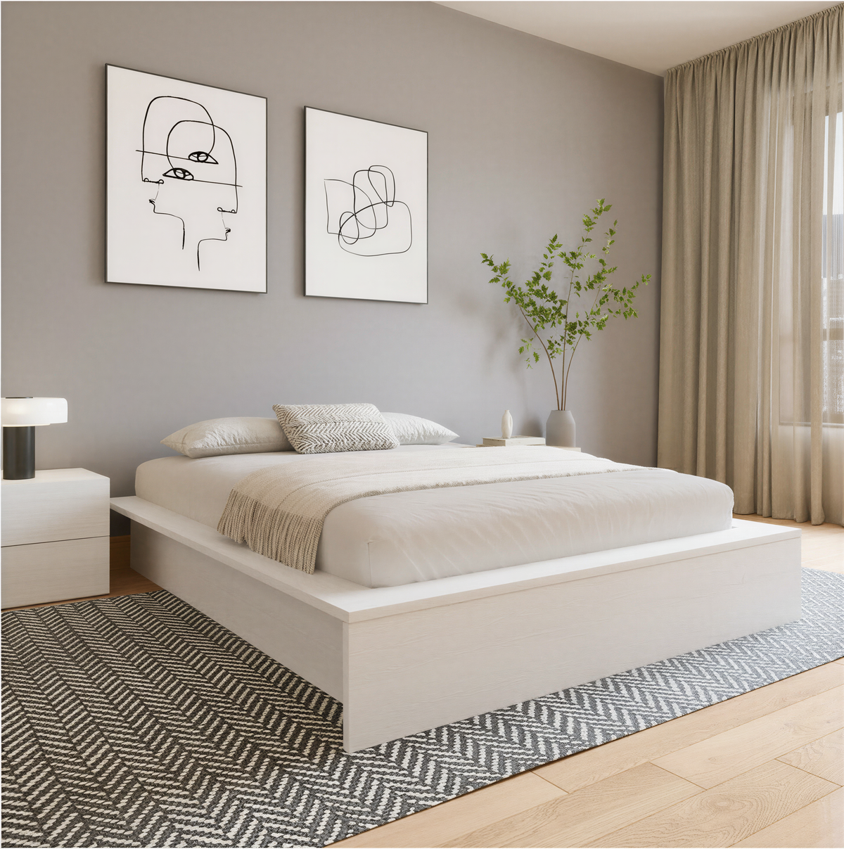 James Platform Bed in White Wood Grain, Queen – lifestyle photo 3