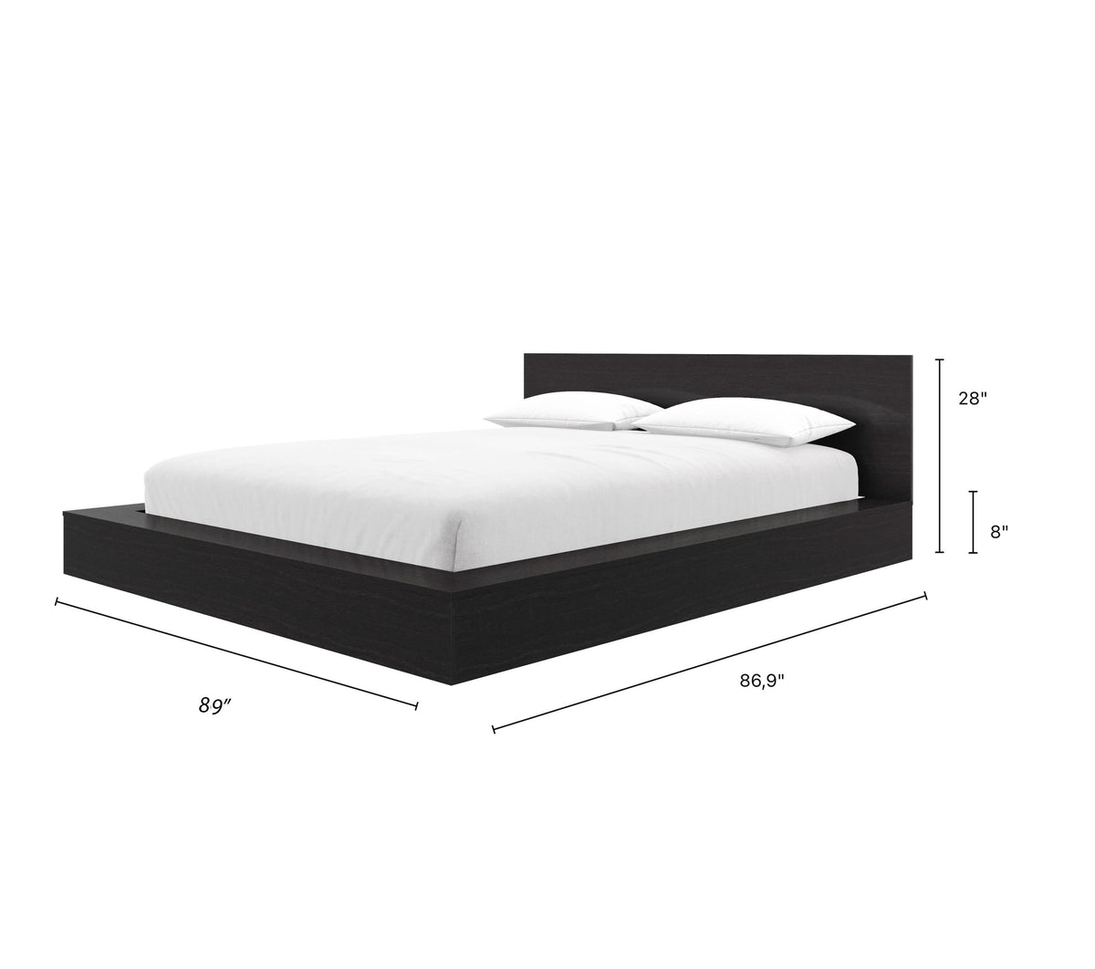 Kanso Low Platform Bed Set in Black Karisma, King – dimensions diagram
