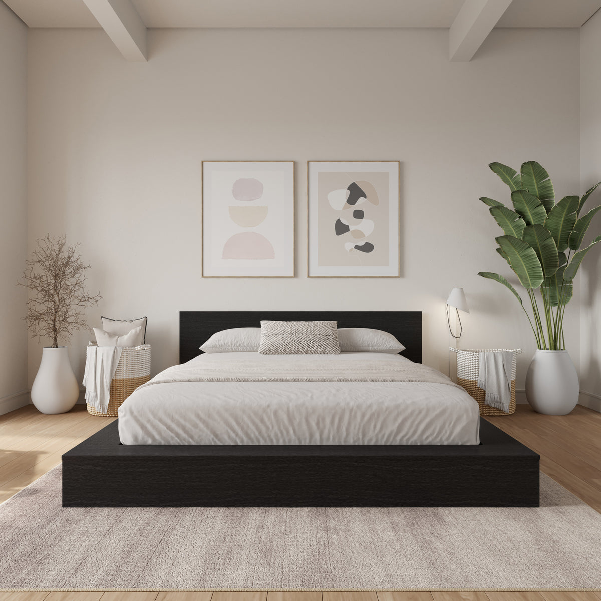 Kanso Low Platform Bed Set in Black Karisma, Queen – lifestyle photo