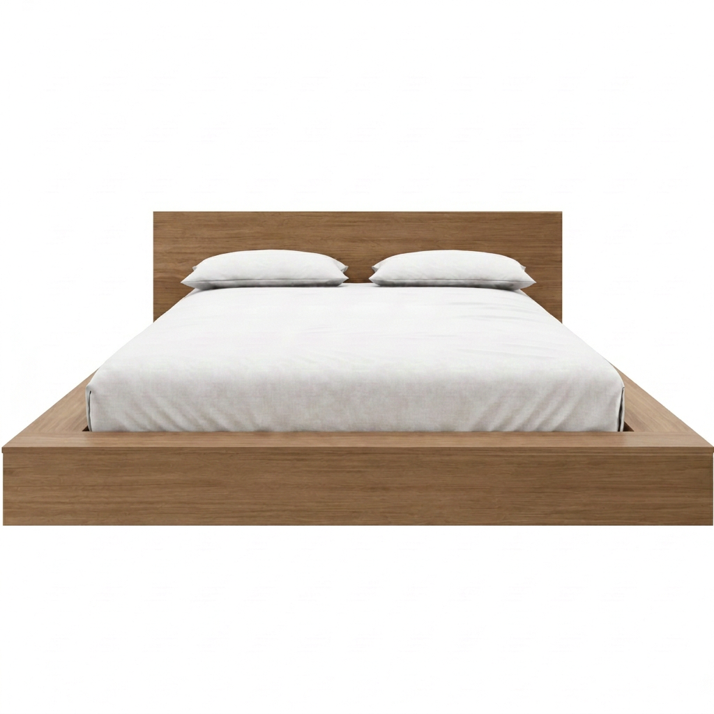 Kanso Low Platform Bed Set in Brown Oak, Queen – product photo