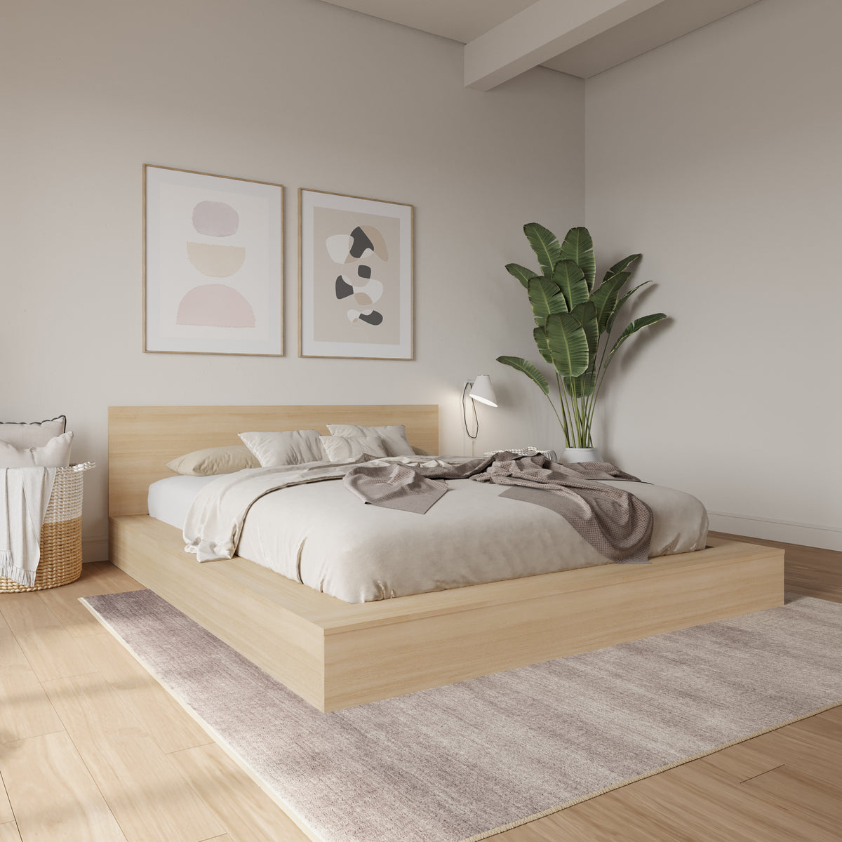 Kanso Low Platform Bed Set in Natural Blonde Oak, King – lifestyle photo 2