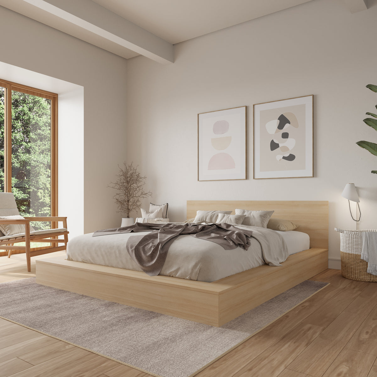Kanso Low Platform Bed Set in Natural Blonde Oak, King – lifestyle photo 3